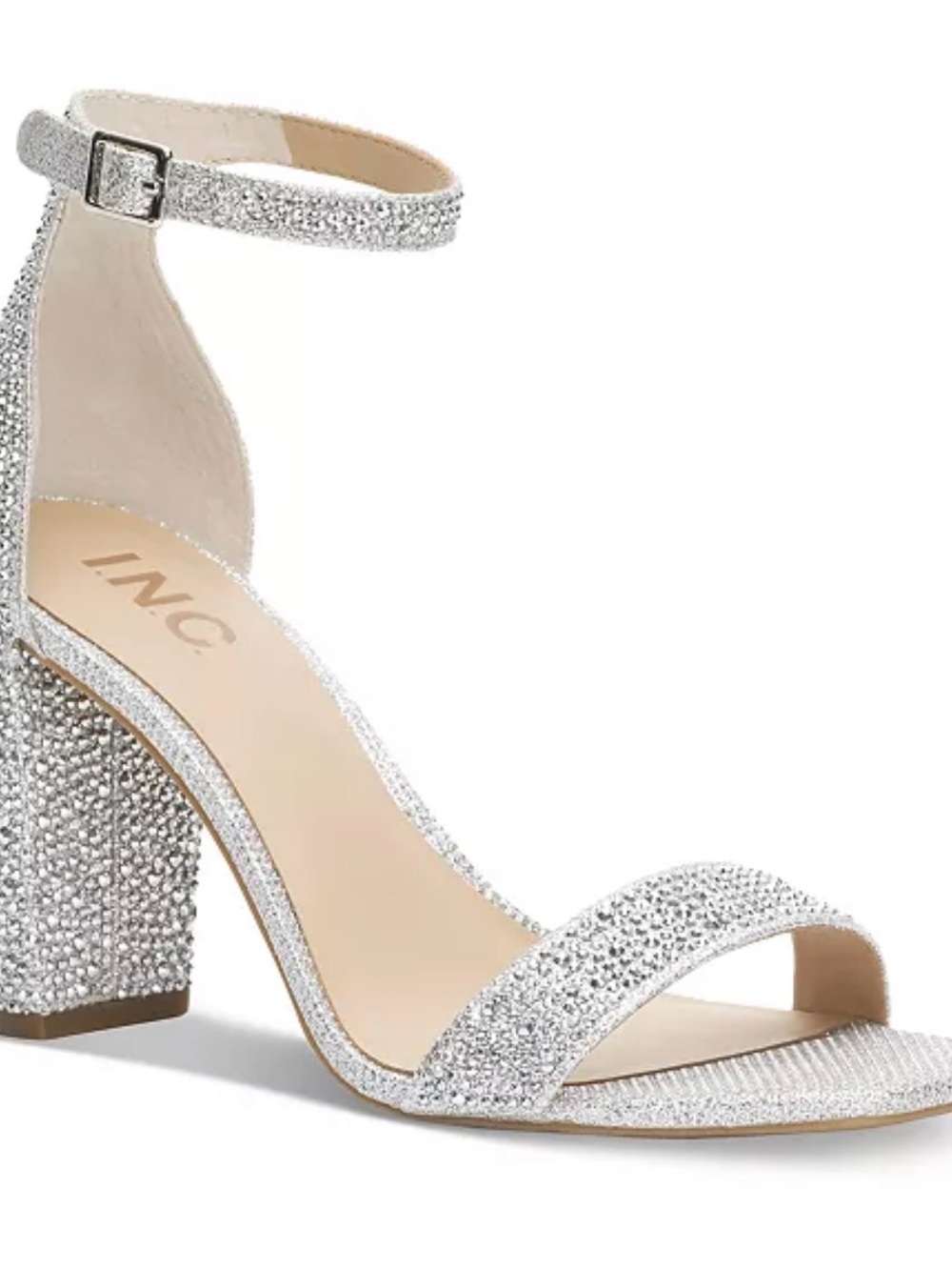 New INC International Concepts Silver Embellished Ankle-Strap Block Heels